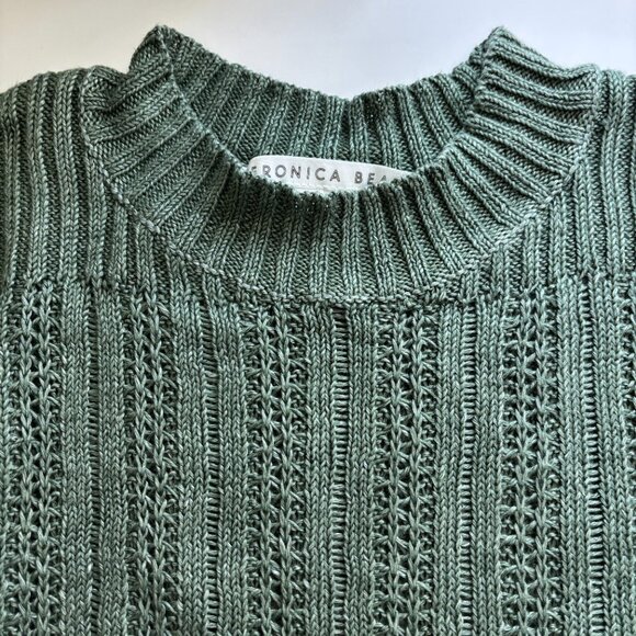 Veronica Beard Erka Sweater in Green Linen Open Knit Pullover-  XS - Picture 6 of 6